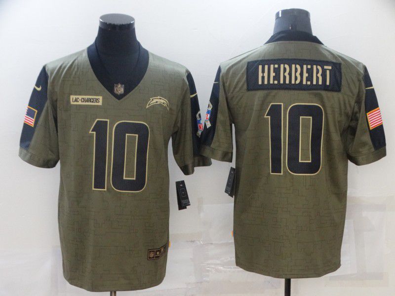 Men Los Angeles Chargers 10 Herbert green Nike Olive Salute To Service Limited NFL Jersey